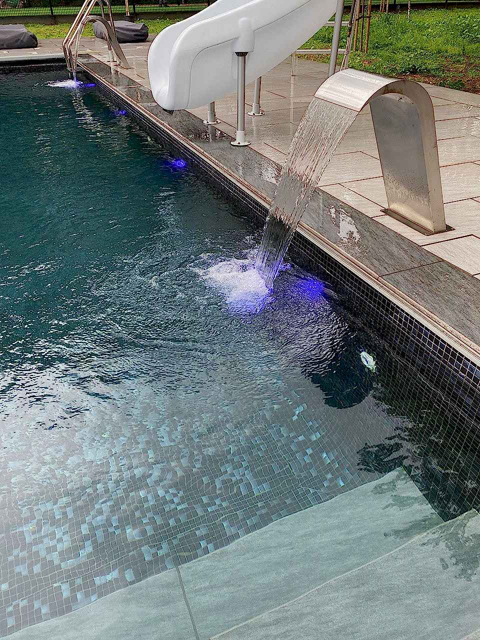 Water fountains and a children’s water slide installation