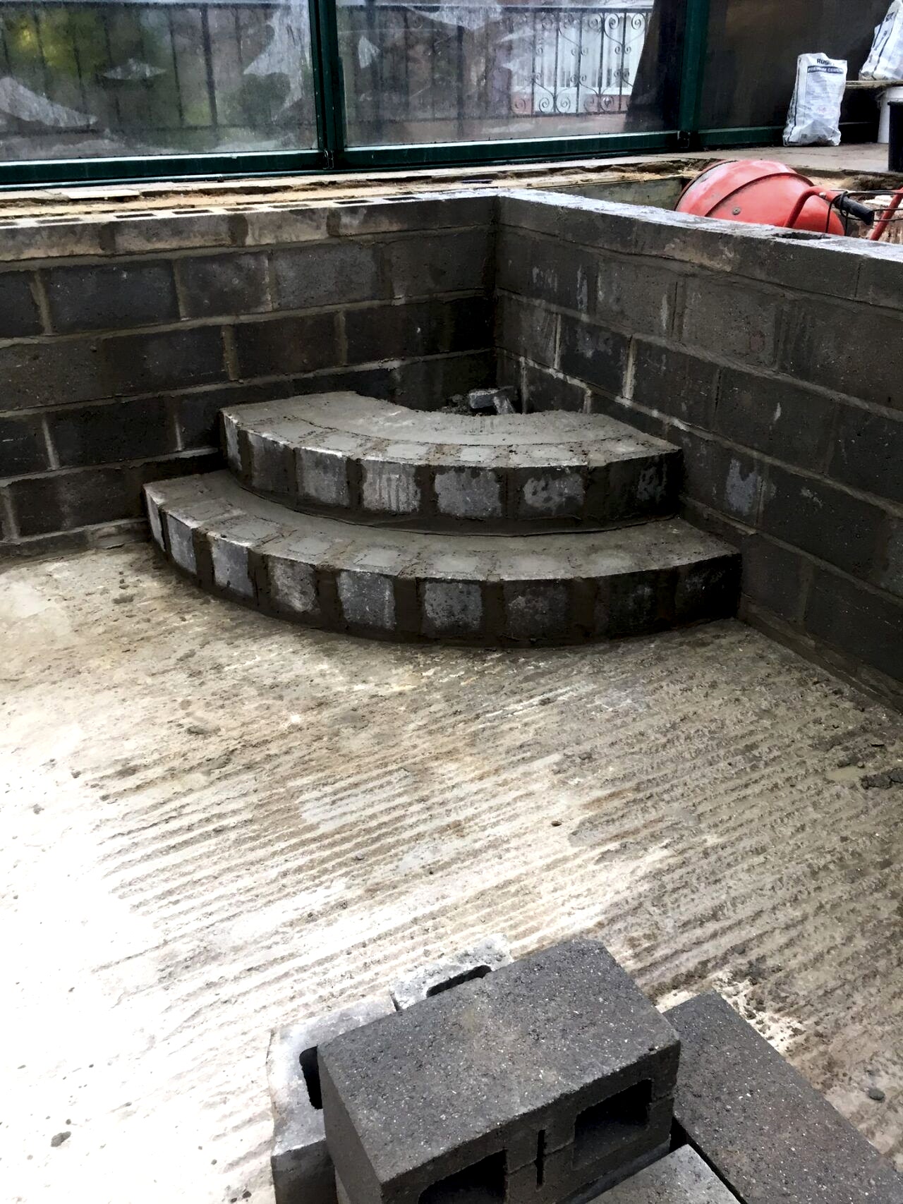 New steps are being built for the swimming pool