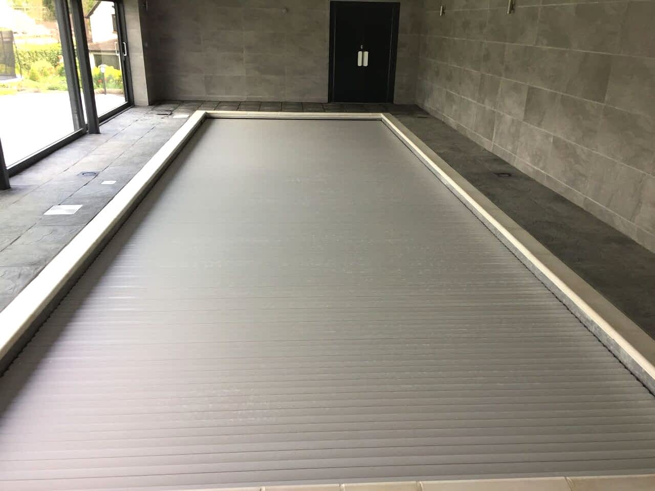 The pool cover completely closed