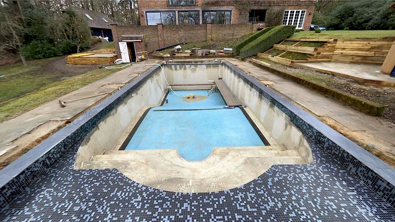 UK Swimming Pools used a unique specialised procedure to convert the curved end of the pool into a straight, rectangular shape