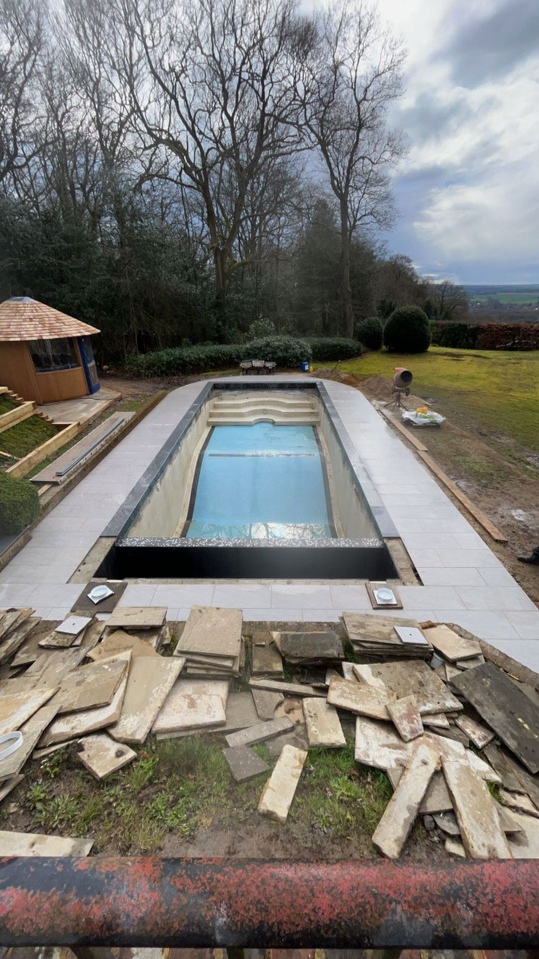 Curved swimming pool refurbishment under construction