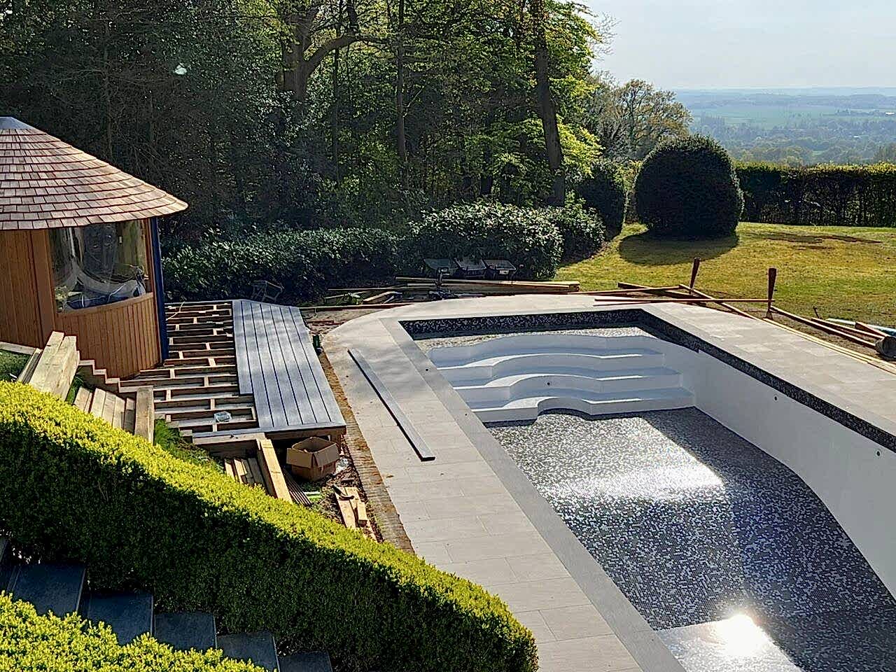 Swimming pool interior refurbishment complete ready for refilling with water