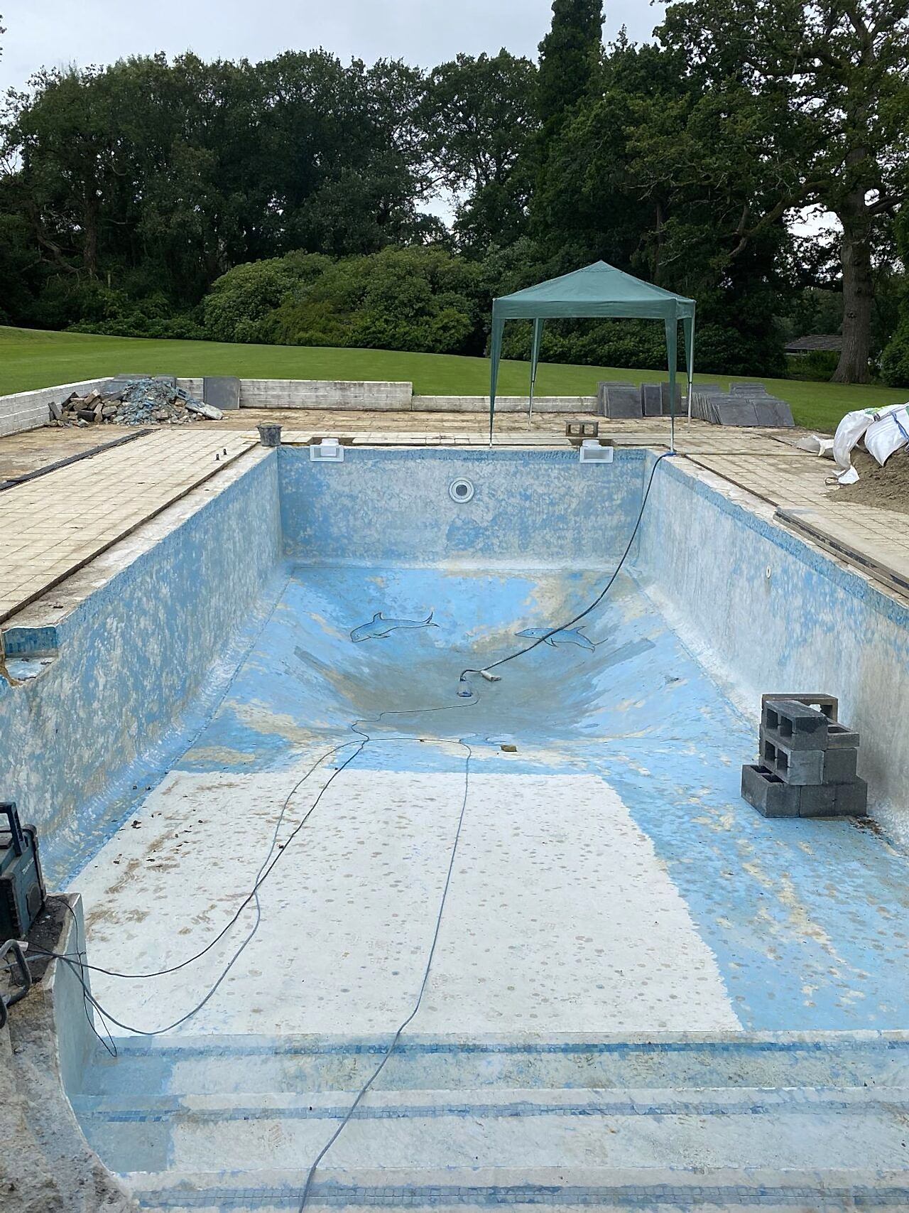 Fully drained and dried the pool before the works begin