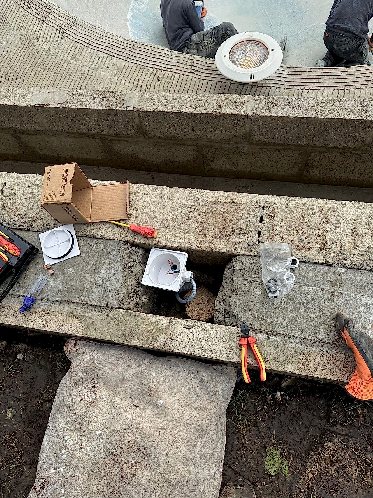 A new surface water skimmer installed to the extended pool side