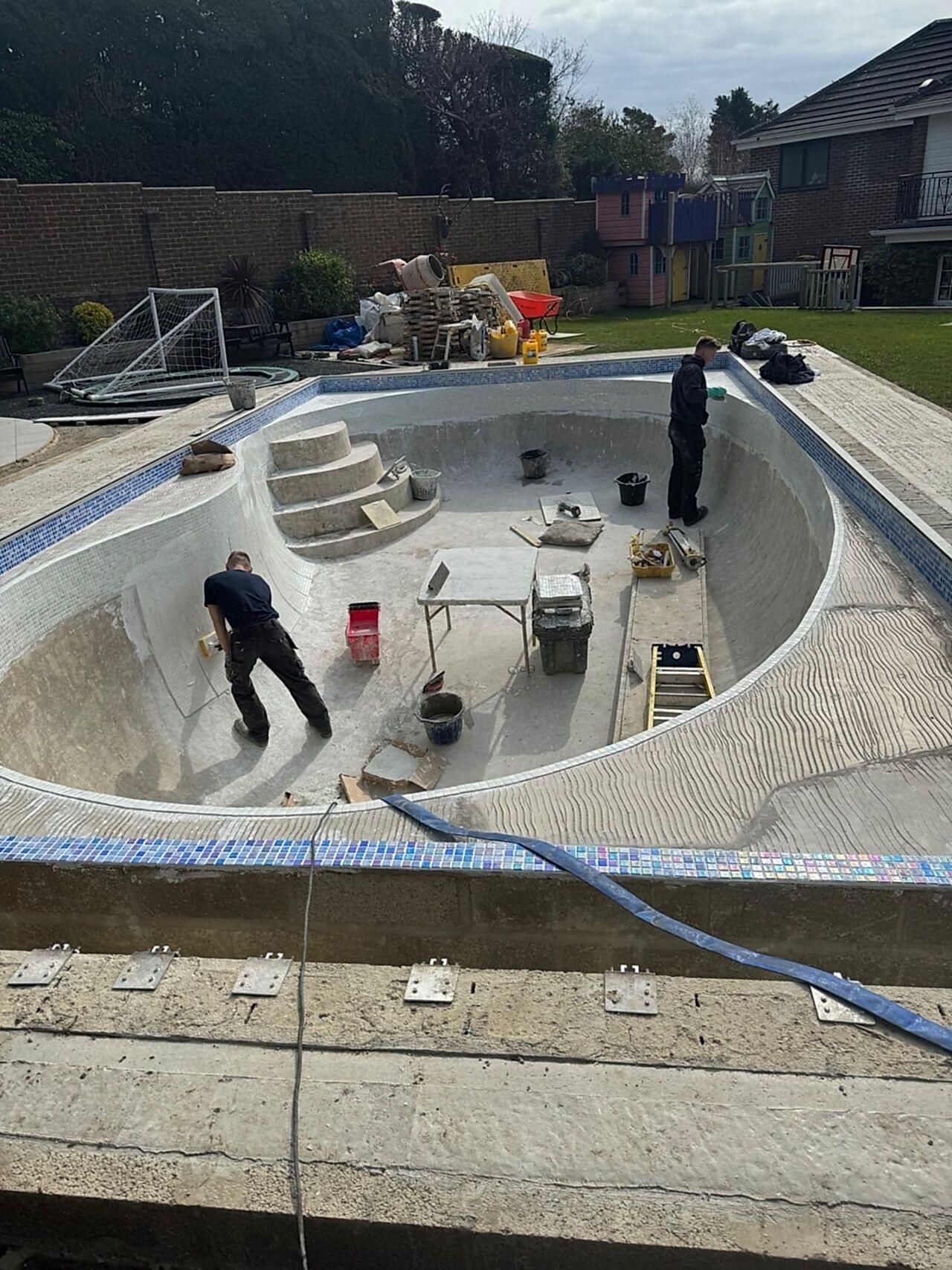 Preparation for the installation of the new stunning Ibiza 23.5mm iridescent glass mosaics