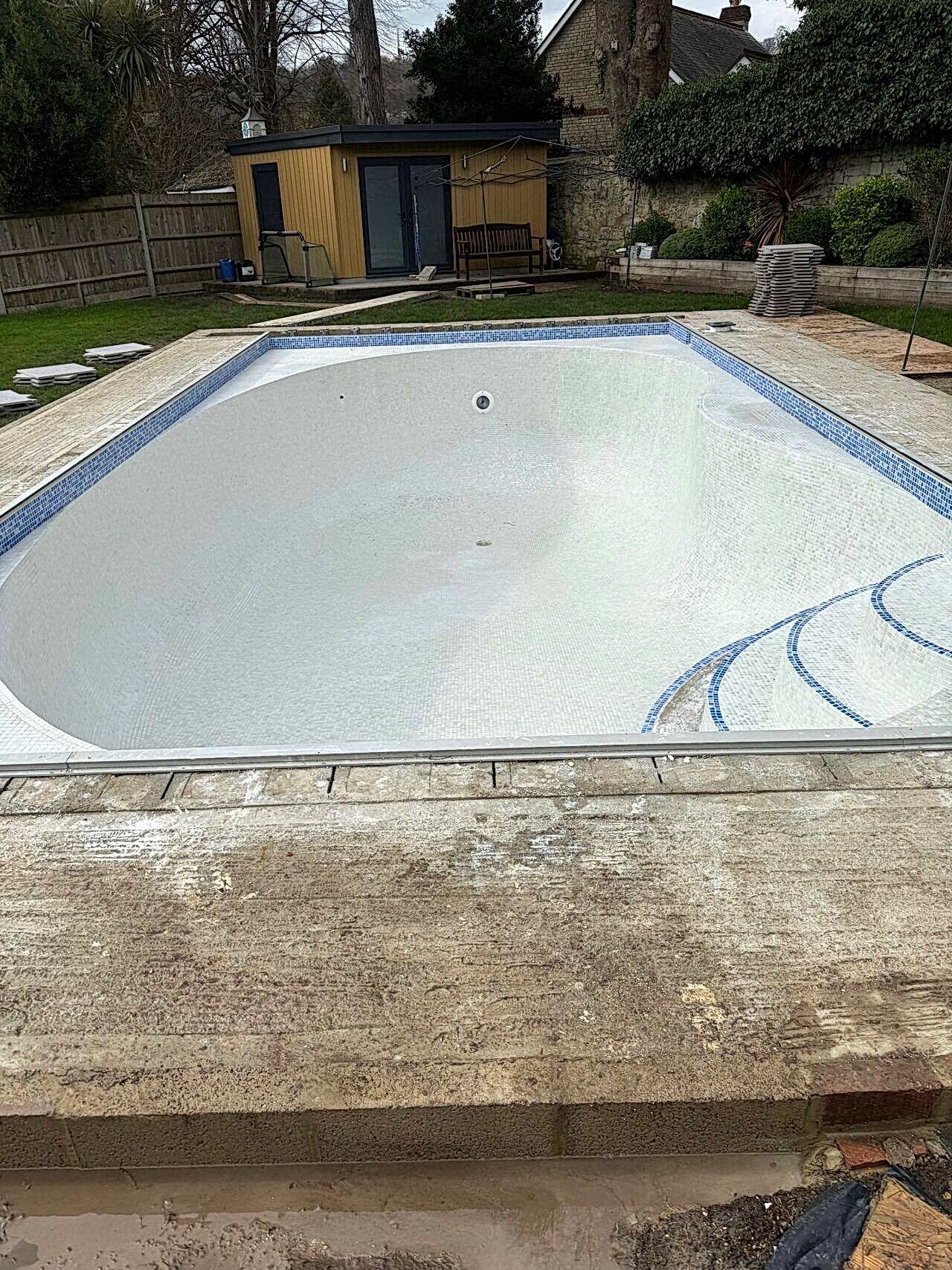 Finished shot of the installation of the Ibiza iridescent glass mosaics