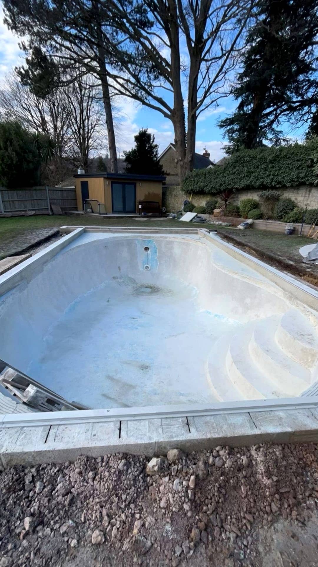 All the old tiles have been removed from the pool